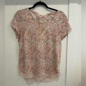 LC Lauren Conrad Pink Lace Tie Back Blouse